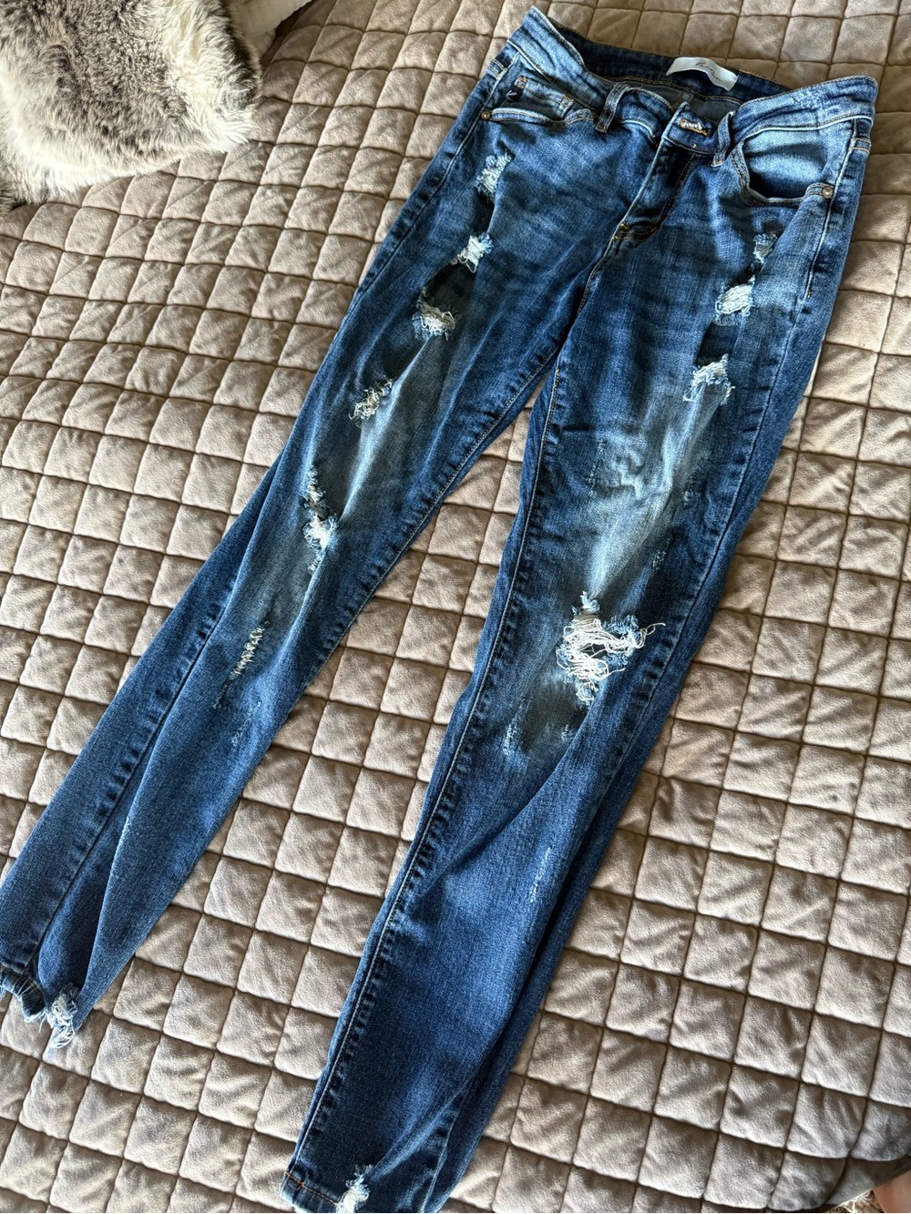 Women's Distressed Blue Skinny Jeans - Brand KanCan